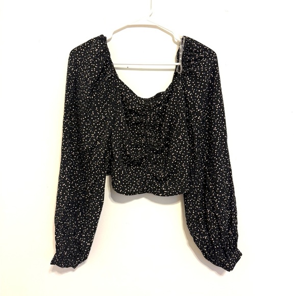 2/$30 A New Day - Black & Cream Printed Puff Sleeve Cropped Blouse Size XS - Picture 3 of 8